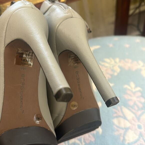 *BCBGeneration* Sz 8.5M Grey Woven Peep Toe Platform Leather Platform Heels - Picture 6 of 8